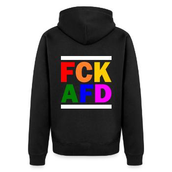 Fck afd - Unisex Premium Bio Zip Hoodie - Schwarz - Hinten - Nico (187cm)