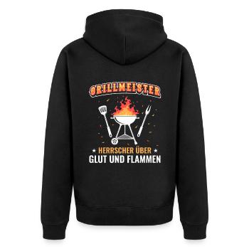 Grillmeister Herrscher über Glut und Flammen - Unisex Premium Bio Zip Hoodie - Schwarz - Hinten - Nico (187cm)