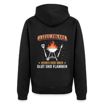Grillmeister Spruch - Unisex Premium Bio Zip Hoodie - Schwarz - Hinten - Nico (187cm)