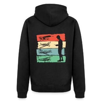 Modellflugzeug Flieger Flugzeug Pilot Modellflug - Unisex Premium Bio Zip Hoodie - Schwarz - Hinten - Nico (187cm)