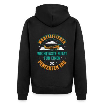 Modellfliegen - Unisex Premium Bio Zip Hoodie - Schwarz - Hinten - Nico (187cm)