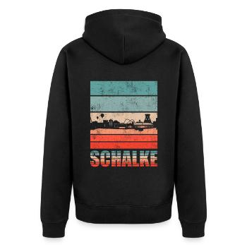 Schalke Skyline Fan Schalke Fanartikel - Unisex Premium Bio Zip Hoodie - Schwarz - Hinten - Nico (187cm)