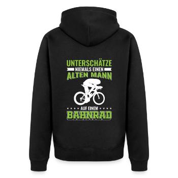 Bahnrad | Alter Mann Bahnradfahrer Geschenk - Unisex Premium Bio Zip Hoodie - Schwarz - Hinten - Nico (187cm)