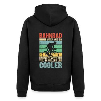 Bahnrad Papa Vater Vatertag - Unisex Premium Bio Zip Hoodie - Schwarz - Hinten - Nico (187cm)