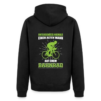 Bahnrad Bahnradsport Bahnradfahrer Männer Spruch - Unisex Premium Bio Zip Hoodie - Schwarz - Hinten - Nico (187cm)