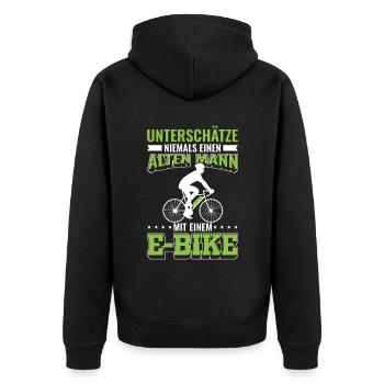 E Bikes E Bike E-Bikes Elektro Bike Männer Spruch - Unisex Premium Bio Zip Hoodie - Schwarz - Hinten - Nico (187cm)