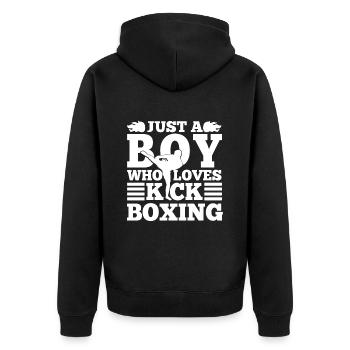Kickboxer - Just A Boy Who Loves Kickboxing Gift - Unisex Premium Bio Zip Hoodie - Schwarz - Hinten - Nico (187cm)