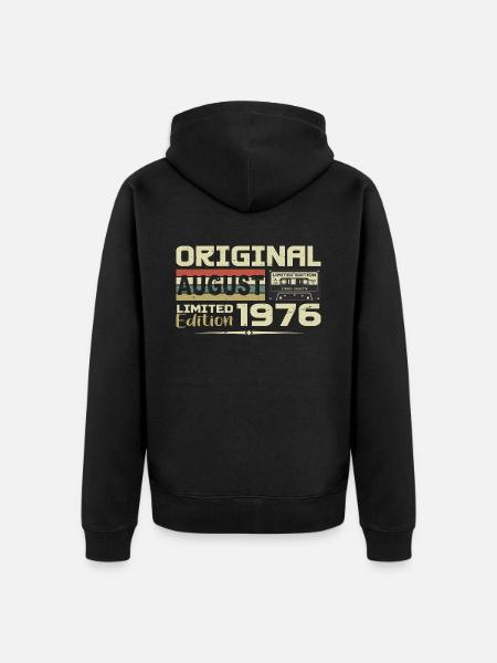 Août 1976 - Né en Août 1976 Construit en Août 1976 - Premium økologisk unisex-hættejakke - sort