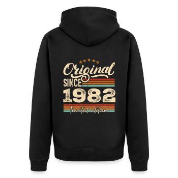 Original 1982 Jahrgang - 1982 Geburtstagsgeschenk - Unisex Premium Bio Zip Hoodie - Schwarz - Hinten - Nico (187cm)