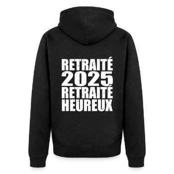 Glücklicher Rentner Ruhestandsgeschenk 2025 - Unisex Premium Bio Zip Hoodie - Schwarz - Hinten - Nico (187cm)