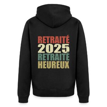 Glücklicher Rentner Ruhestandsgeschenk 2025 - Unisex Premium Bio Zip Hoodie - Schwarz - Hinten - Nico (187cm)