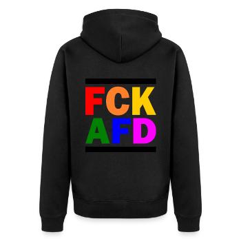 Fck afd - Unisex Premium Bio Zip Hoodie - Schwarz - Hinten - Nico (187cm)