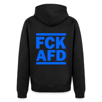 Fck afd - Unisex Premium Bio Zip Hoodie - Schwarz - Hinten - Nico (187cm)