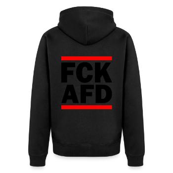 Fck afd - Unisex Premium Bio Zip Hoodie - Schwarz - Hinten - Nico (187cm)