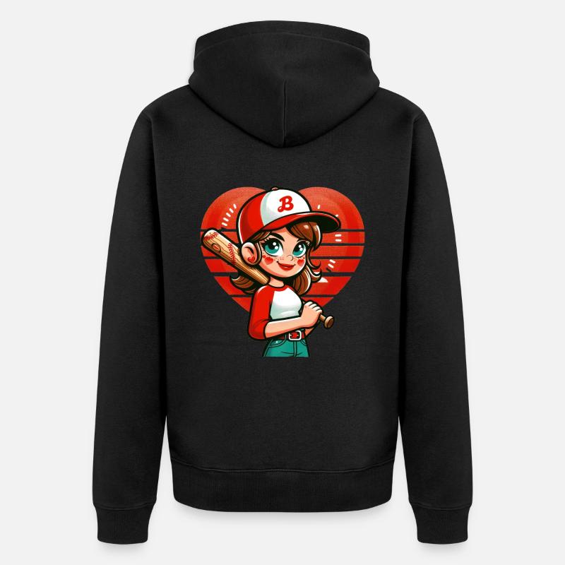 Fröhlicher Baseball-Mädchen-Champion - Unisex Premium Bio Zip Hoodie - Schwarz