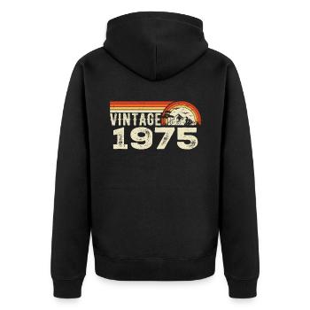 Vintage 1975 Geburtstagsgeschenk 1975 Retro 1975 - Unisex Premium Bio Zip Hoodie - Schwarz - Hinten - Nico (187cm)