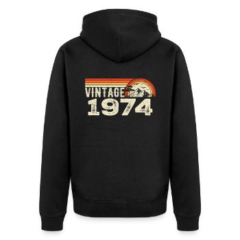 Jahrgang 1974 Geburtstagsgeschenk 1974 Retro 1974 - Unisex Premium Bio Zip Hoodie - Schwarz - Hinten - Nico (187cm)