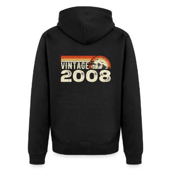 Jahrgang 2008 Geburtstagsgeschenk 2008 Retro 2008 - Unisex Premium Bio Zip Hoodie - Schwarz - Hinten - Nico (187cm)