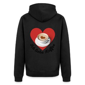 Ich liebe Kaffee T-Shirt - Unisex Premium Bio Zip Hoodie - Schwarz - Hinten - Nico (187cm)