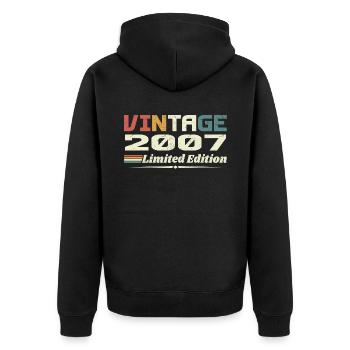 Jahrgang 2007 Geschenk 2007 Retro Geburtstag 2007 - Unisex Premium Bio Zip Hoodie - Schwarz - Hinten - Nico (187cm)