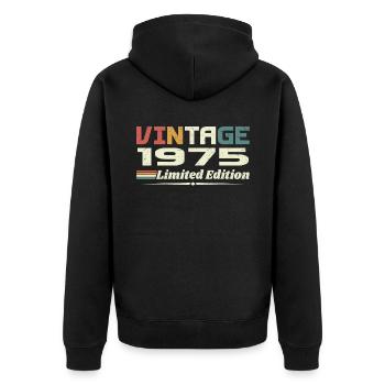 Jahrgang 1975 Geschenk 1975 Geburtstag 1975 Retro - Unisex Premium Bio Zip Hoodie - Schwarz - Hinten - Nico (187cm)