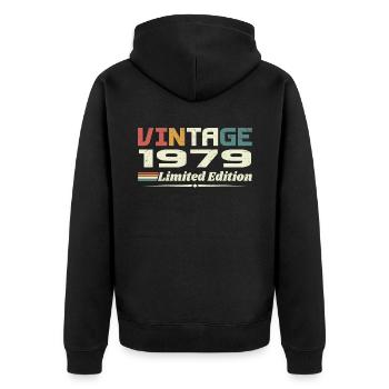 Vintage 1979 Gift 1979 Birthday 1979 Retro - Unisex Premium Organic Zip Hoodie - black - Back - Nico (187cm)