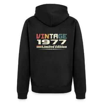 Jahrgang 1977 Geschenk 1977 Geburtstag 1977 Retro - Unisex Premium Bio Zip Hoodie - Schwarz - Hinten - Nico (187cm)