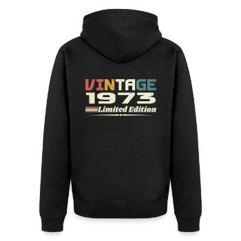Jahrgang 1973 Geschenk 1973 Geburtstag 1973 Retro - Unisex Premium Bio Zip Hoodie - Schwarz - Hinten - Nico (187cm)