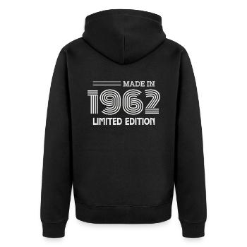 1962 Geburtstagsgeschenk 1962 Geschenkidee - Unisex Premium Bio Zip Hoodie - Schwarz - Hinten - Nico (187cm)