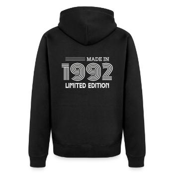 1992 Geburtstagsgeschenk 1992 Geschenkidee - Unisex Premium Bio Zip Hoodie - Schwarz - Hinten - Nico (187cm)