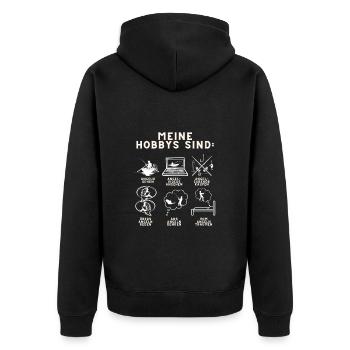 Meine Hobbys sind Angeln Angler Anglerin Angel - Unisex Premium Bio Zip Hoodie - Schwarz - Hinten - Nico (187cm)