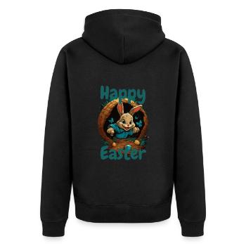 happy Easter Osterhase im Osterkorb Hase Ostern - Unisex Premium Bio Zip Hoodie - Schwarz - Hinten - Nico (187cm)