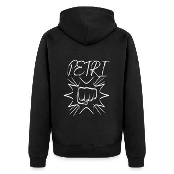 Petri Heil Angler Anglerin Fist Bump Petri Angeln - Unisex Premium Bio Zip Hoodie - Schwarz - Hinten - Nico (187cm)