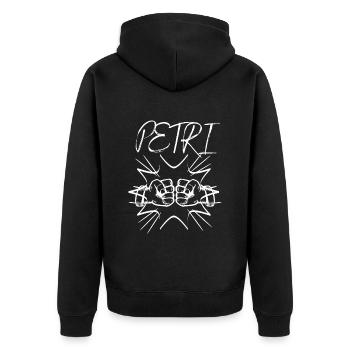 Fist Bump Petri Angler Angeln Petri Heil Anglerin - Unisex Premium Bio Zip Hoodie - Schwarz - Hinten - Nico (187cm)