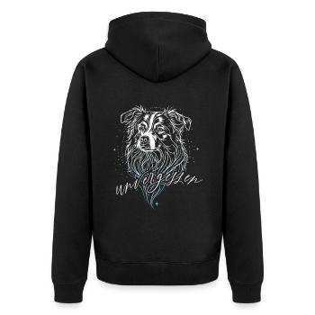 unvergessen - Unisex Premium Bio Zip Hoodie - Schwarz - Hinten - Nico (187cm)