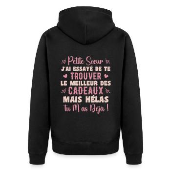 Little Sister Gift Funny Quote - Unisex Premium Organic Zip Hoodie - black - Back - Nico (187cm)
