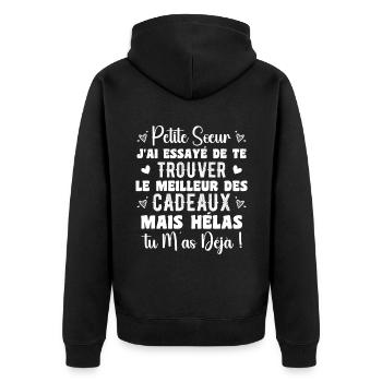 Little Sister Gift Funny Quote - Unisex Premium Organic Zip Hoodie - black - Back - Nico (187cm)