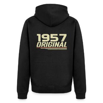 Born in 1957 Vintage 1957 Retro Anniversary 1957 - Unisex Premium Organic Zip Hoodie - black - Back - Nico (187cm)