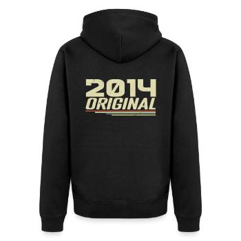 Jahrgang 2014 Jahrgang 2014 Retro Jubiläum 2014 - Unisex Premium Bio Zip Hoodie - Schwarz - Hinten - Nico (187cm)