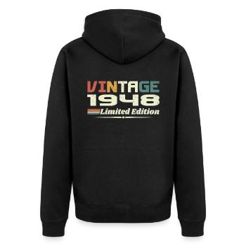 Jahrgang 1948 Geschenk 1948 Geburtstag 1948 Retro - Unisex Premium Bio Zip Hoodie - Schwarz - Hinten - Nico (187cm)