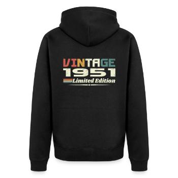 Jahrgang 1951 Geschenk 1951 Geburtstag 1951 Retro - Unisex Premium Bio Zip Hoodie - Schwarz - Hinten - Nico (187cm)