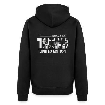 1963 Geburtstagsgeschenk 1963 Geschenkidee - Unisex Premium Bio Zip Hoodie - Schwarz - Hinten - Nico (187cm)