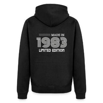 1983 Geburtstagsgeschenk 1983 Geschenkidee - Unisex Premium Bio Zip Hoodie - Schwarz - Hinten - Nico (187cm)