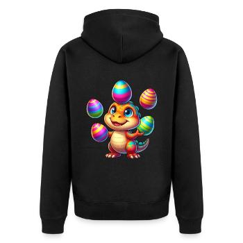 Easter Dino T-Rex juggles colorful Easter eggs - Unisex Premium Organic Zip Hoodie - black - Back - Nico (187cm)