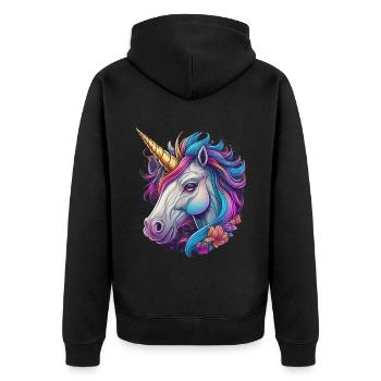 Unicorn Head - Unisex Premium Organic Zip Hoodie - black - Back - Nico (187cm)