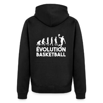 Die Entwicklung des Basketballs - Unisex Premium Bio Zip Hoodie - Schwarz - Hinten - Nico (187cm)