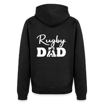 Dad Rugby - Unisex Premium Organic Zip Hoodie - black - Back - Nico (187cm)