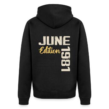 Né(e) en Juin 1981 Cadeau Juin 1981 Anniversaire - Veste à capuche bio Premium Unisexe - noir - Dos - Nico (187cm)
