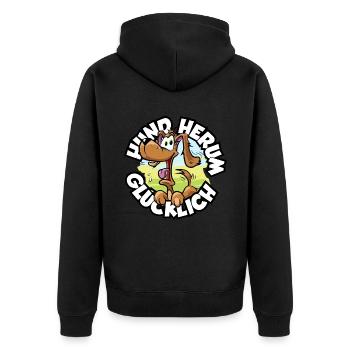 Hund herum glücklich - Unisex Premium Bio Zip Hoodie - Schwarz - Hinten - Nico (187cm)