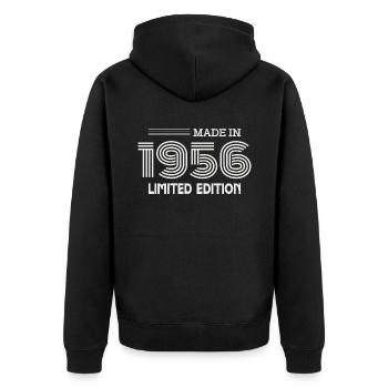1956 Geburtstagsgeschenkidee 1956 - Unisex Premium Bio Zip Hoodie - Schwarz - Hinten - Nico (187cm)